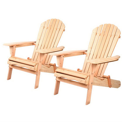 Gardeon Adirondack Outdoor Chairs Wooden Beach Chair Patio Furniture Garden Natural Set of 2 - OZ Home Deals