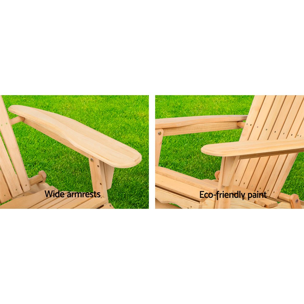 Gardeon Adirondack Outdoor Chairs Wooden Beach Chair Patio Furniture Garden Natural Set of 2 - OZ Home Deals