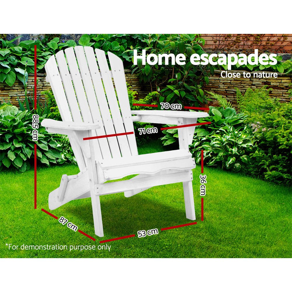 Gardeon Adirondack Outdoor Chairs Wooden Foldable Beach Chair Patio Furniture White - OZ Home Deals