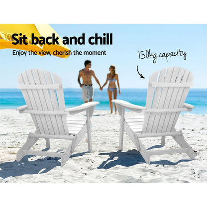 Gardeon Adirondack Outdoor Chairs Wooden Foldable Beach Chair Patio Furniture White - OZ Home Deals