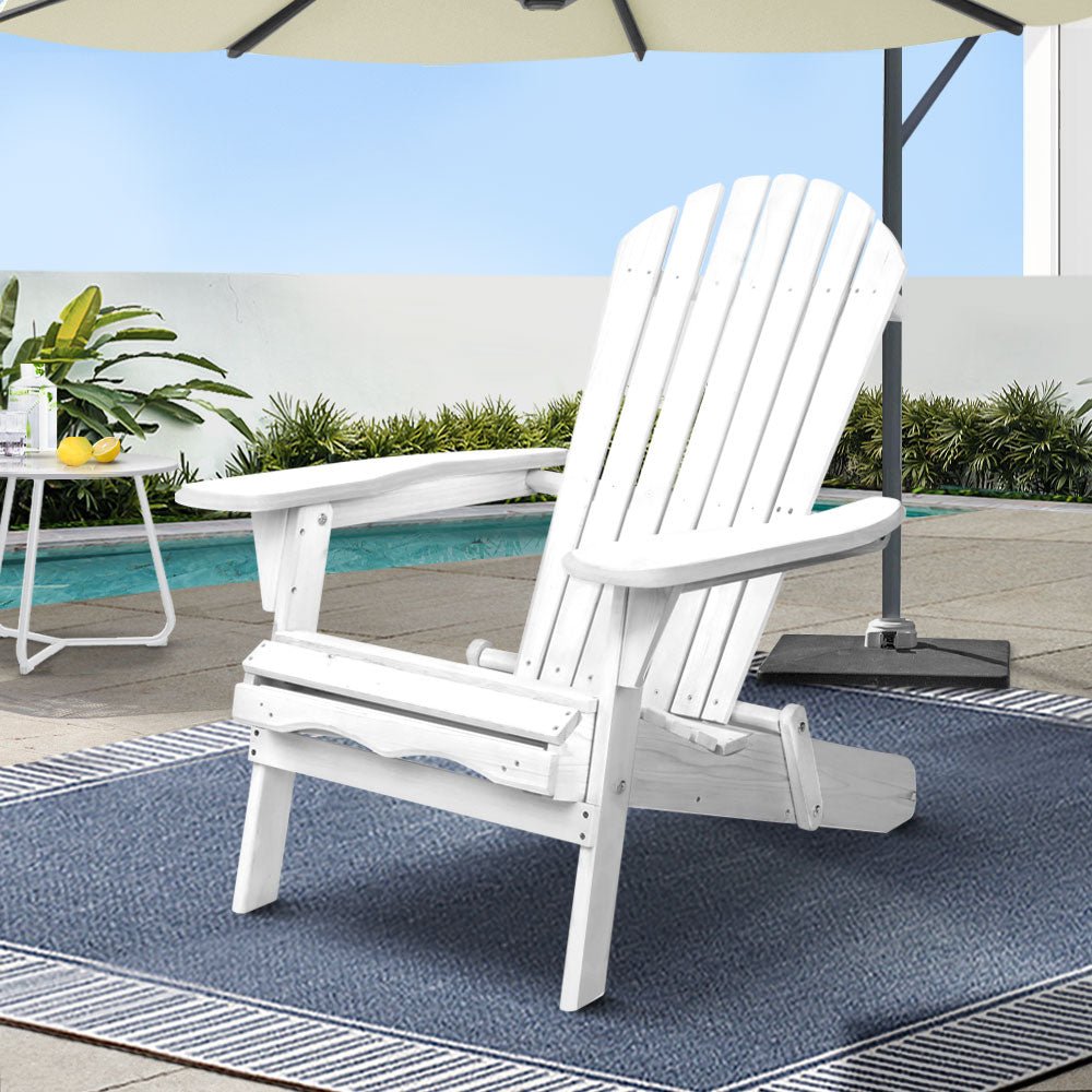 Gardeon Adirondack Outdoor Chairs Wooden Foldable Beach Chair Patio Furniture White - OZ Home Deals