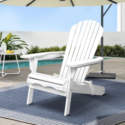Gardeon Adirondack Outdoor Chairs Wooden Foldable Beach Chair Patio Furniture White - OZ Home Deals
