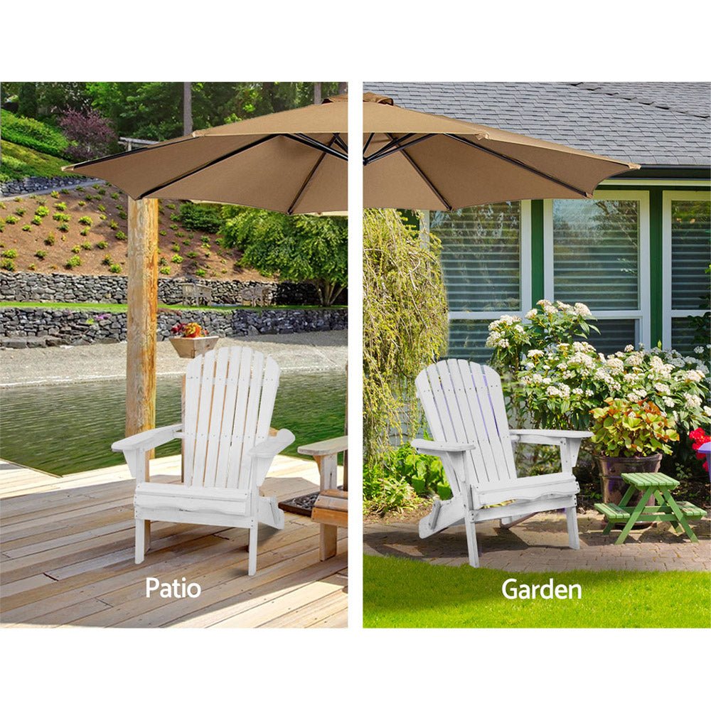 Gardeon Adirondack Outdoor Chairs Wooden Foldable Beach Chair Patio Furniture White - OZ Home Deals