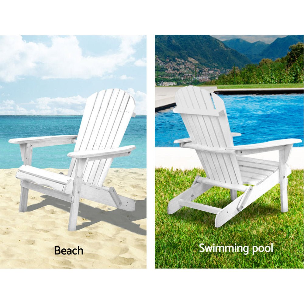 Gardeon Adirondack Outdoor Chairs Wooden Foldable Beach Chair Patio Furniture White - OZ Home Deals