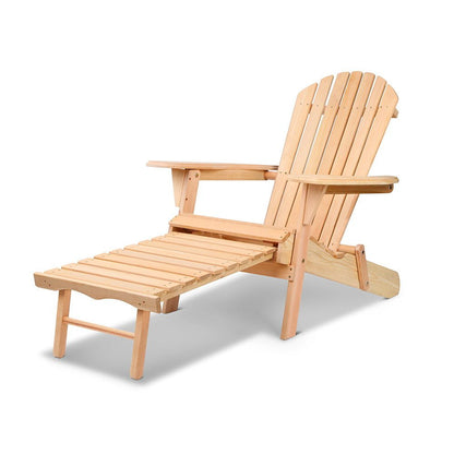 Gardeon Adirondack Outdoor Chairs Wooden Sun Lounge Patio Furniture Garden Natural - OZ Home Deals