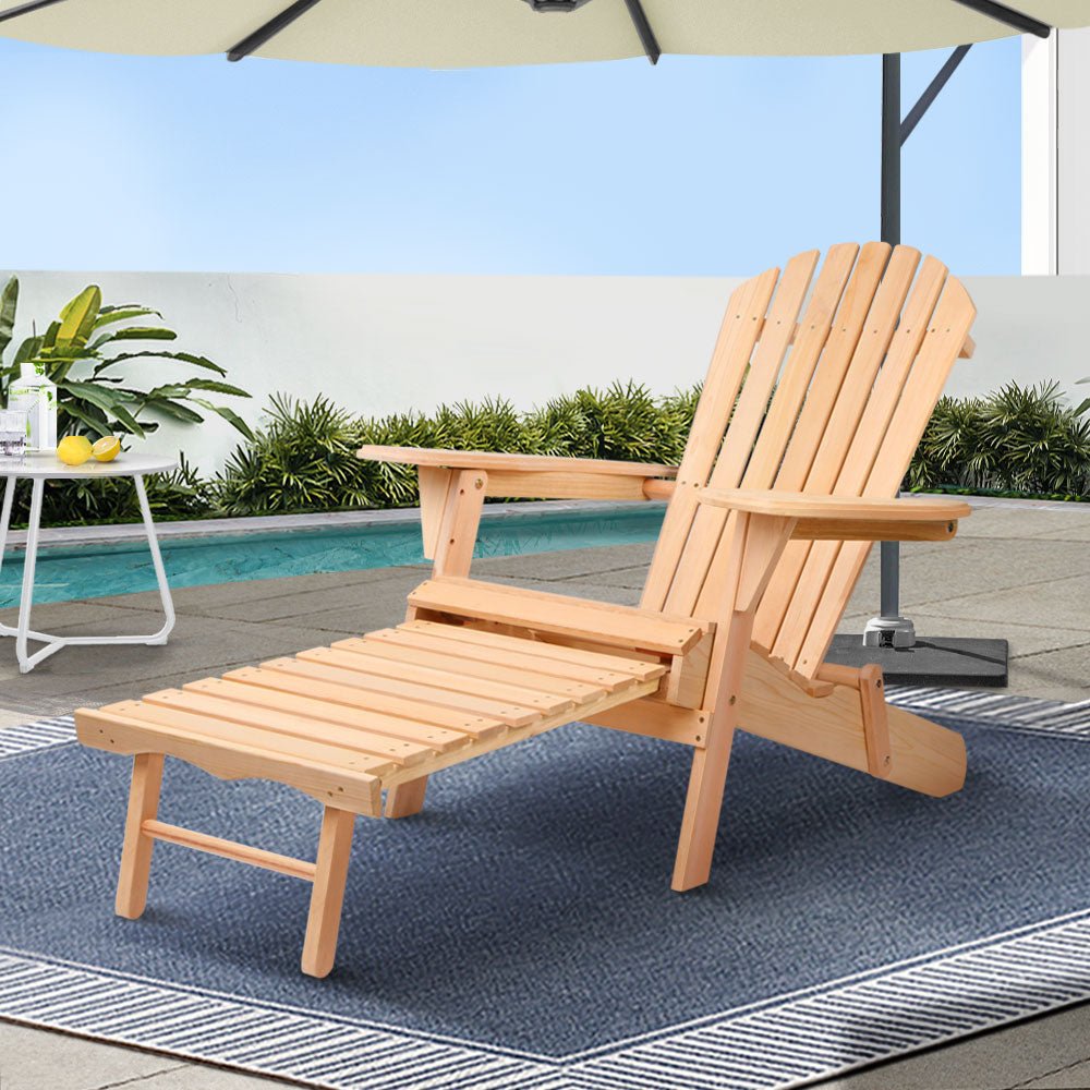 Gardeon Adirondack Outdoor Chairs Wooden Sun Lounge Patio Furniture Garden Natural - OZ Home Deals