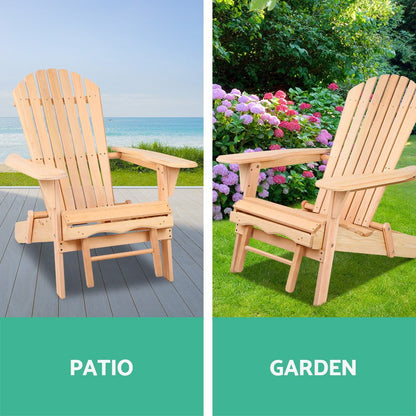 Gardeon Adirondack Outdoor Chairs Wooden Sun Lounge Patio Furniture Garden Natural - OZ Home Deals