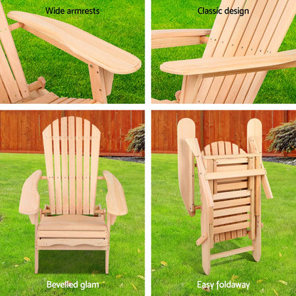 Gardeon Adirondack Outdoor Chairs Wooden Sun Lounge Patio Furniture Garden Natural - OZ Home Deals