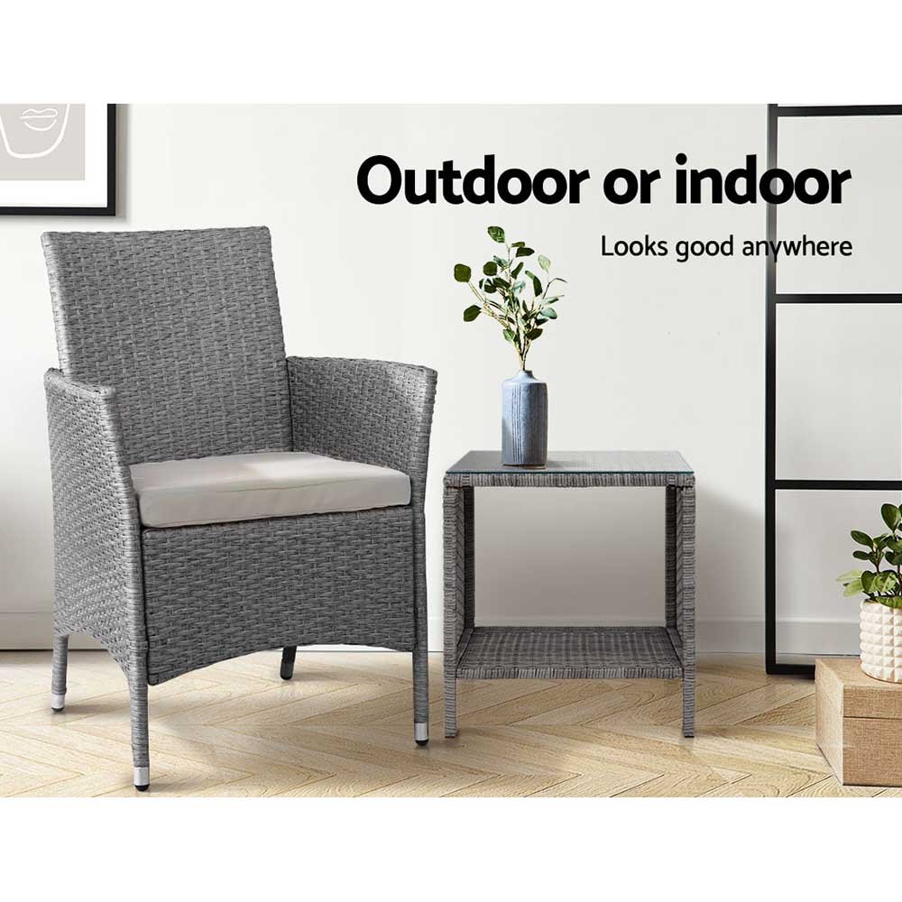 Gardeon Coffee Side Table Wicker Desk Rattan Outdoor Furniture Garden Grey - OZ Home Deals