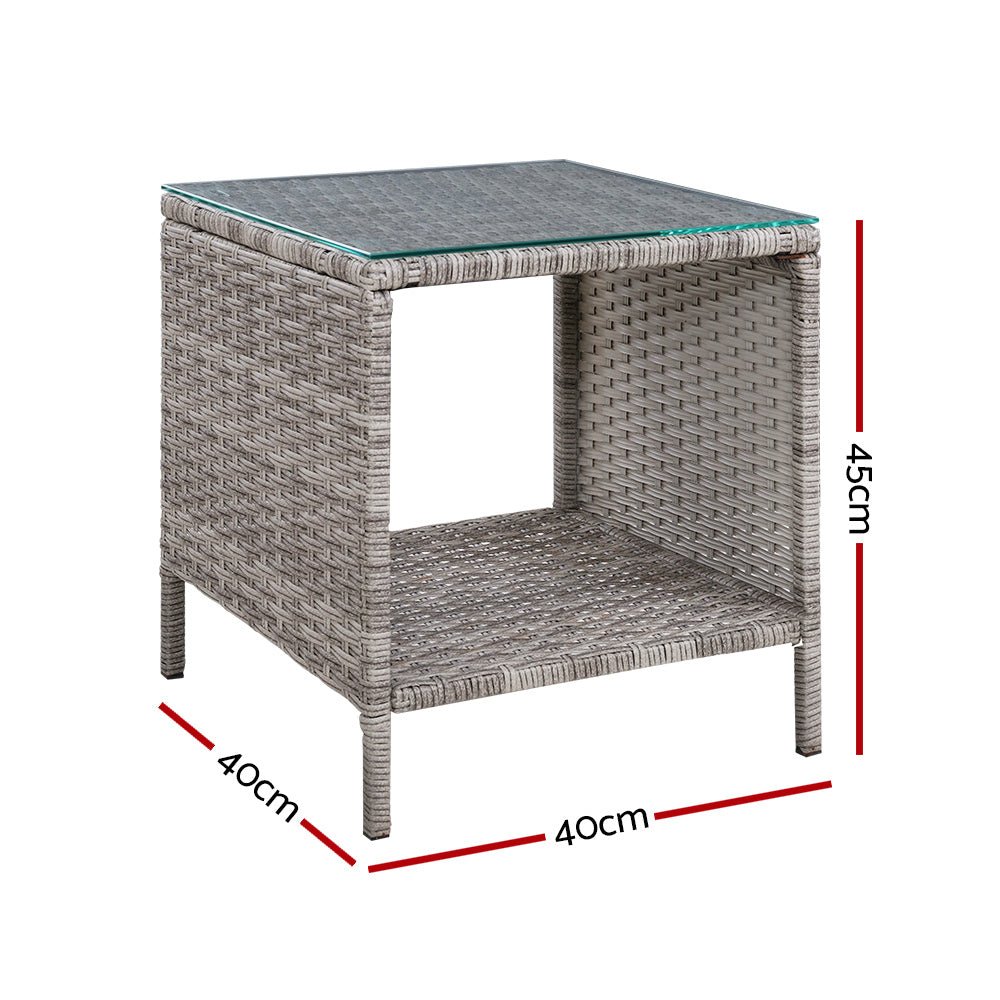 Gardeon Coffee Side Table Wicker Desk Rattan Outdoor Furniture Garden Grey - OZ Home Deals