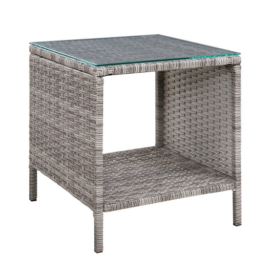 Gardeon Coffee Side Table Wicker Desk Rattan Outdoor Furniture Garden Grey - OZ Home Deals