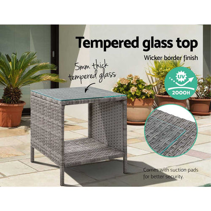 Gardeon Coffee Side Table Wicker Desk Rattan Outdoor Furniture Garden Grey - OZ Home Deals