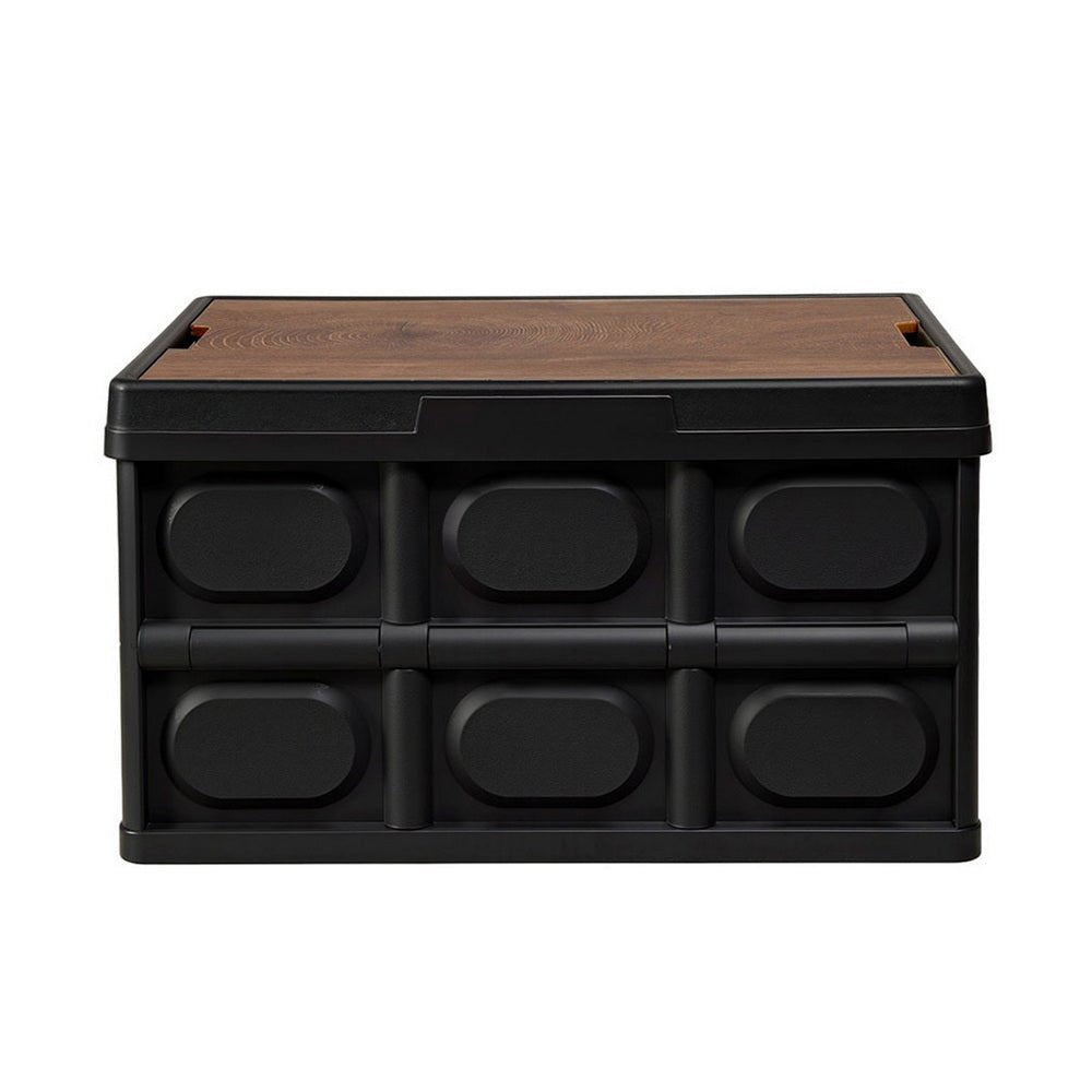 Gardeon Collapsible Outdoor Storage Box 50L Stackable Folding Camping Organizer Plywood Lid Black - OZ Home Deals