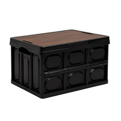 Gardeon Collapsible Outdoor Storage Box 50L Stackable Folding Camping Organizer Plywood Lid Black - OZ Home Deals