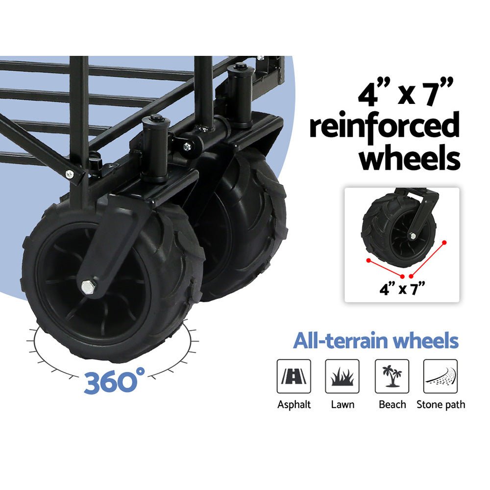 Navy folding garden trolley wagon with pull handle and fabric storage area