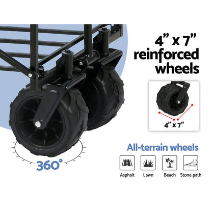 Navy folding garden trolley wagon with pull handle and fabric storage area
