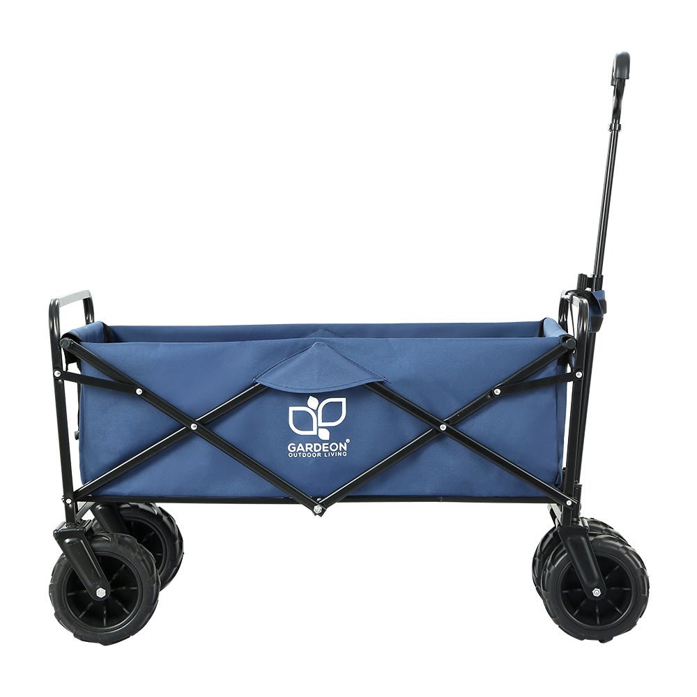 Navy folding garden trolley wagon with pull handle and fabric storage area