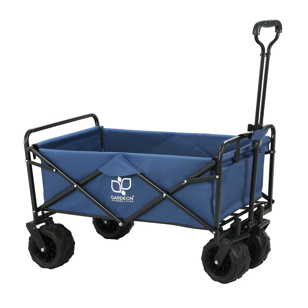 Navy folding garden trolley wagon with pull handle and fabric storage area