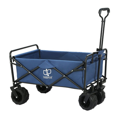 Navy folding garden trolley wagon with pull handle and fabric storage area