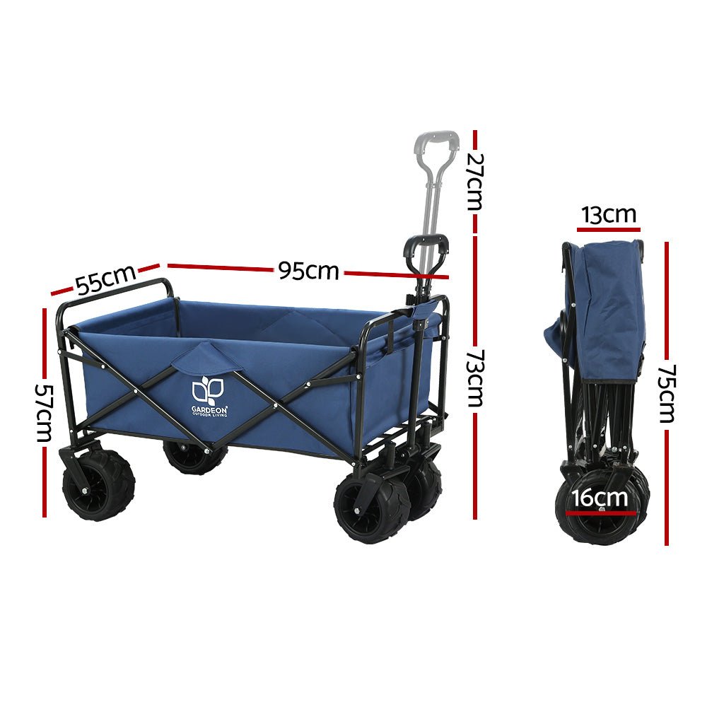 Navy folding garden trolley wagon with pull handle and fabric storage area