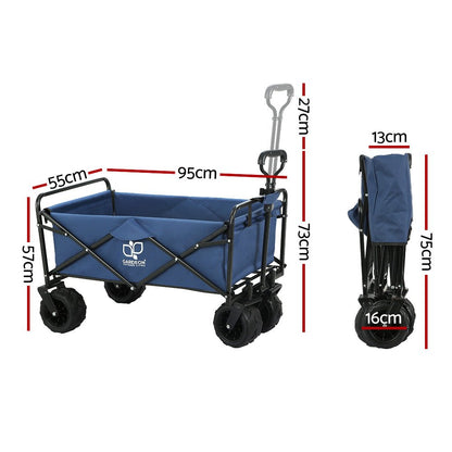 Navy folding garden trolley wagon with pull handle and fabric storage area