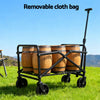 Beige folding garden trolley cart with pull handle and fabric carry bag