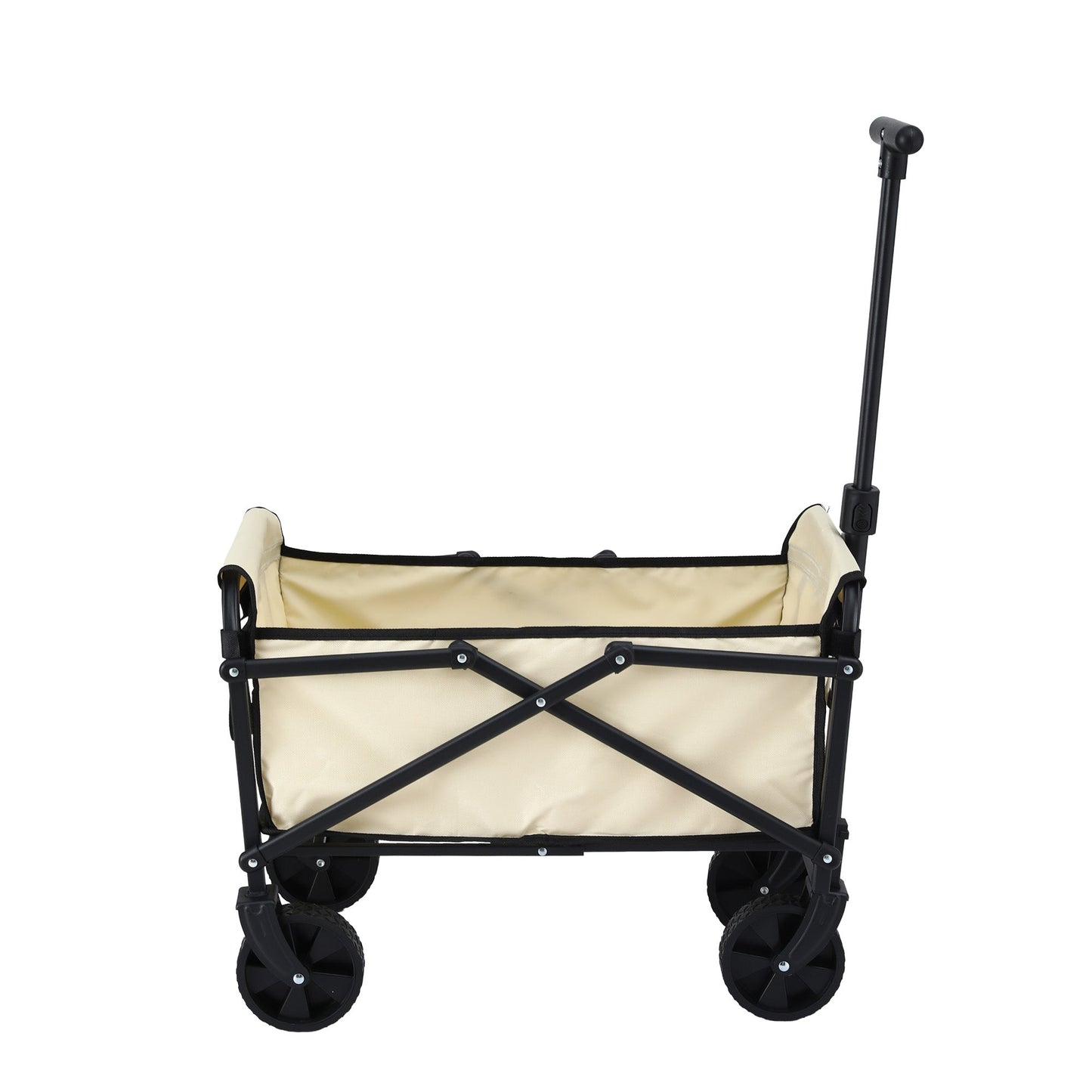 Beige folding garden trolley cart with pull handle and fabric carry bag