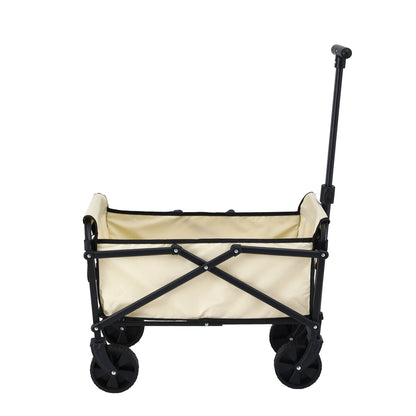Beige folding garden trolley cart with pull handle and fabric carry bag