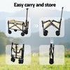 Beige folding garden trolley cart with pull handle and fabric carry bag