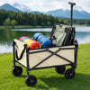 Beige folding garden trolley cart with pull handle and fabric carry bag