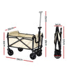 Beige folding garden trolley cart with pull handle and fabric carry bag