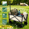 Beige folding garden trolley cart with pull handle and fabric carry bag