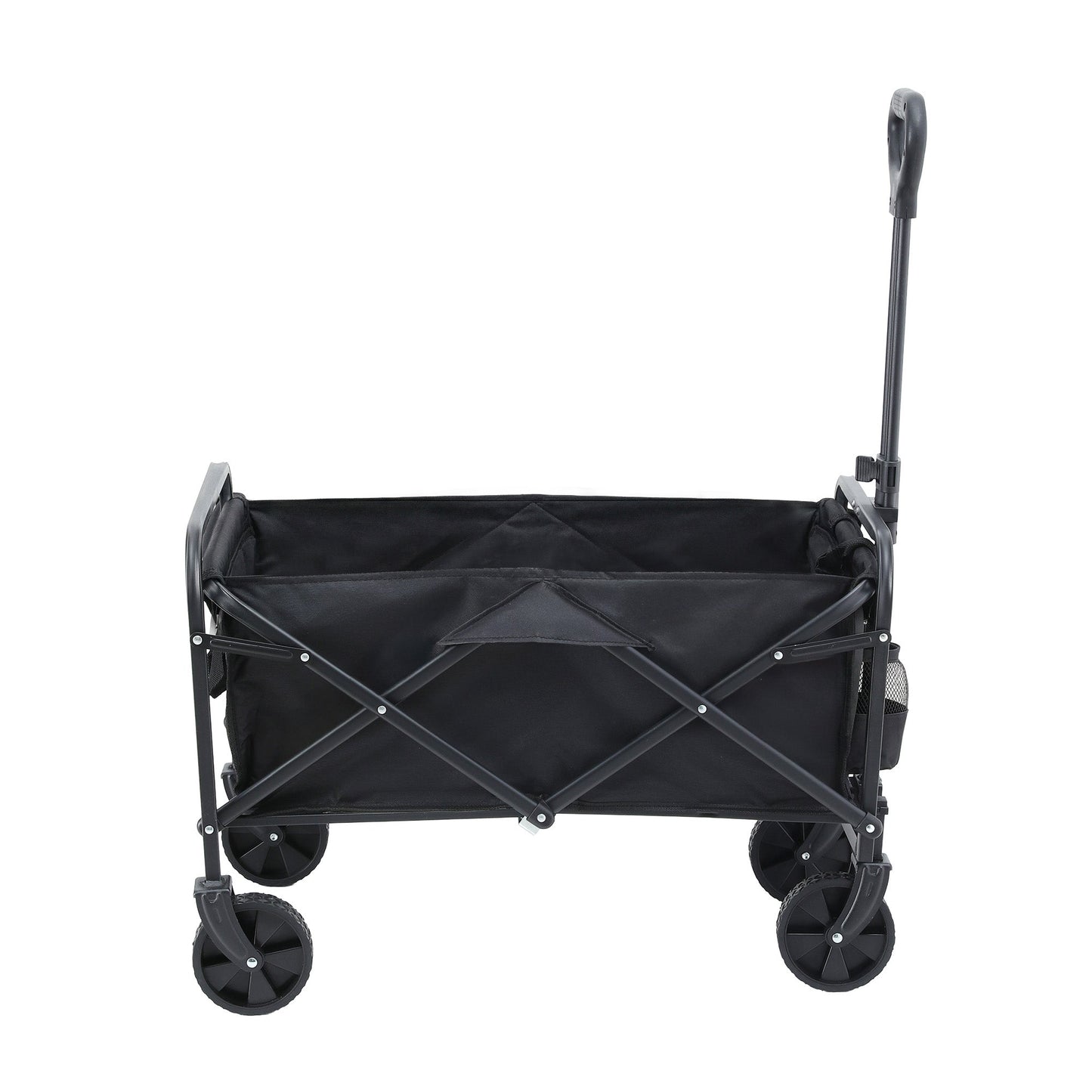 Black folding garden cart trolley with adjustable handle and fabric bag