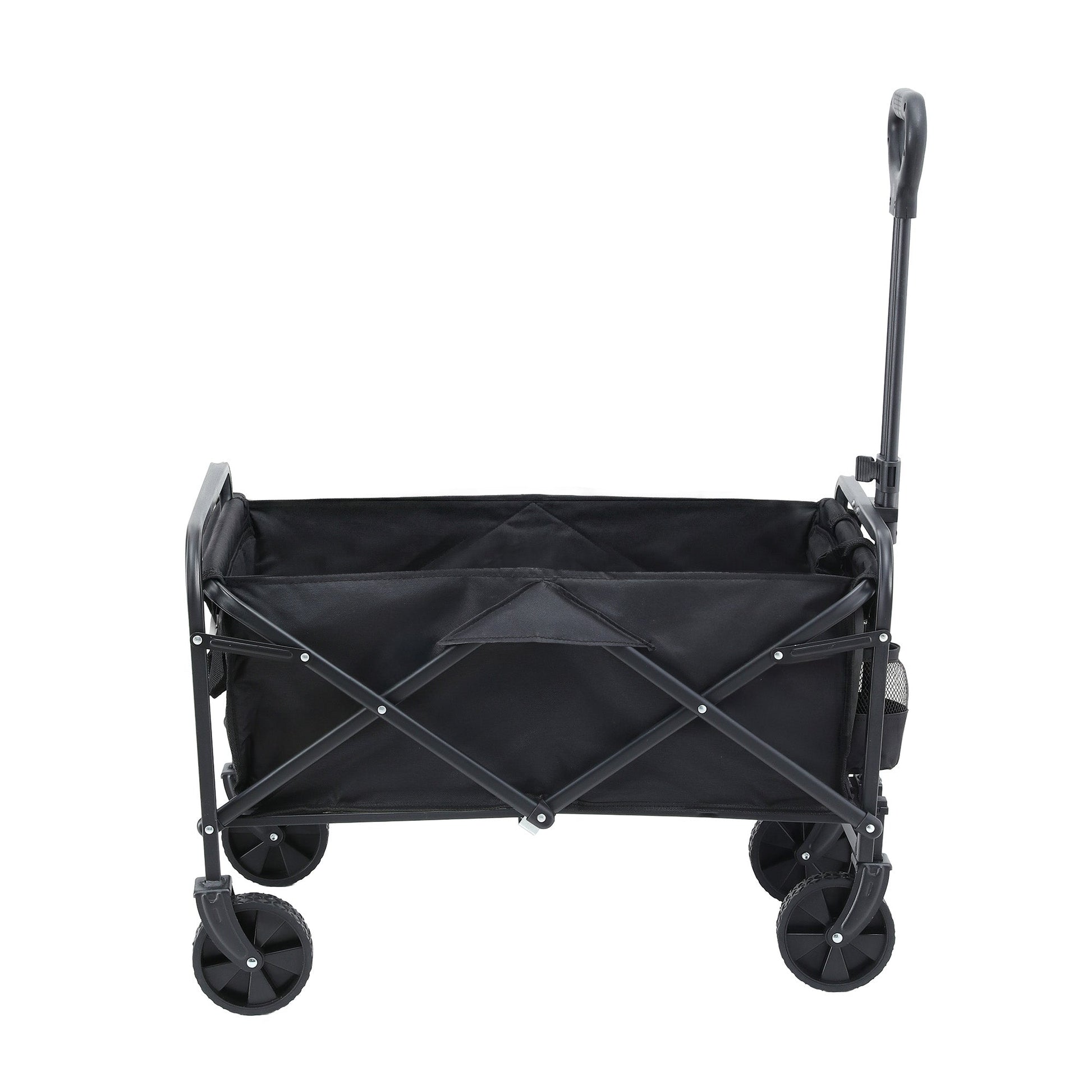 Black folding garden cart trolley with adjustable handle and fabric bag