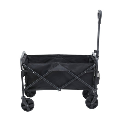 Black folding garden cart trolley with adjustable handle and fabric bag