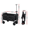 Black folding garden trolley cart with pull handle and fabric carry bag