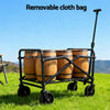 Black folding garden trolley cart with pull handle and fabric carry bag