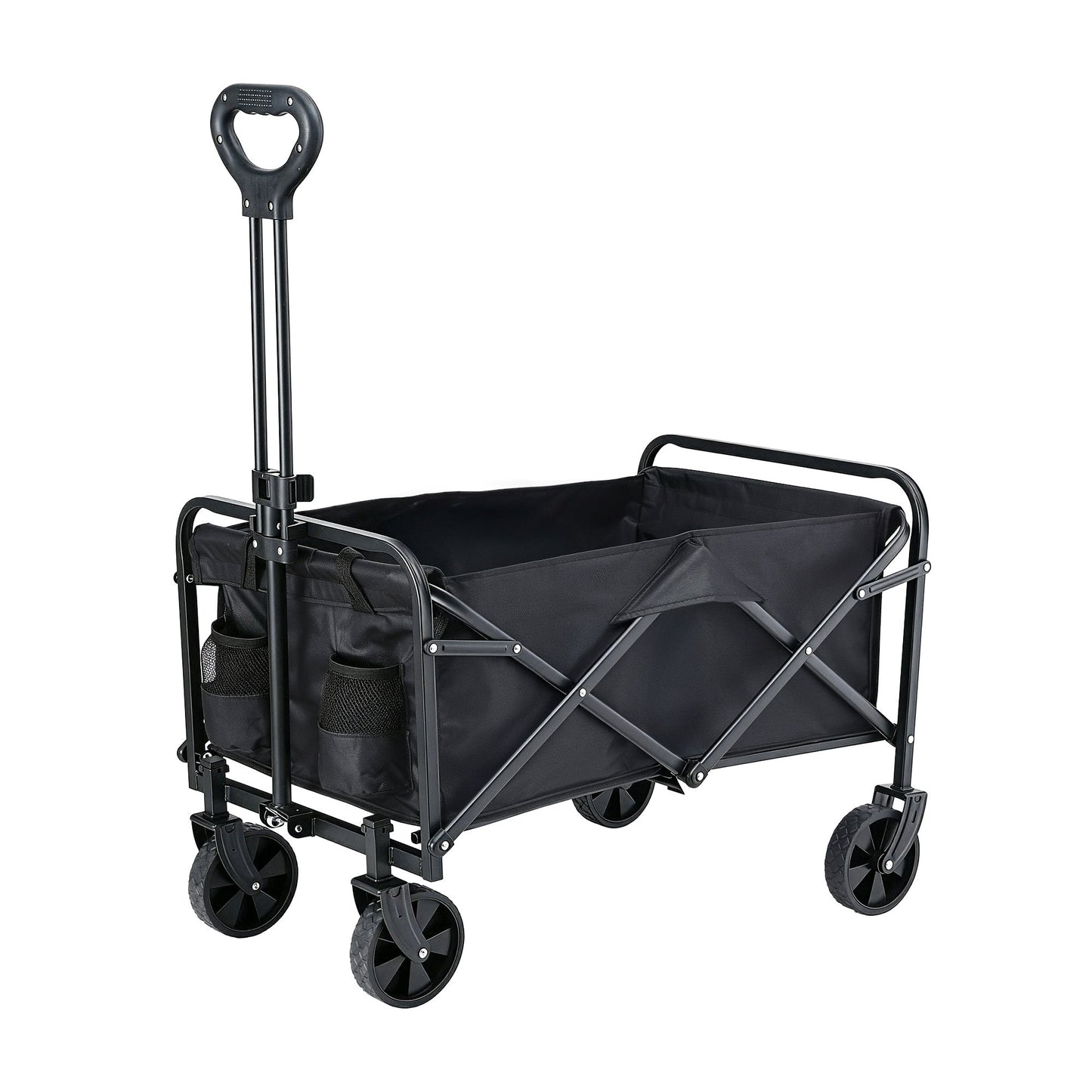 Black folding garden cart trolley with adjustable handle and fabric bag