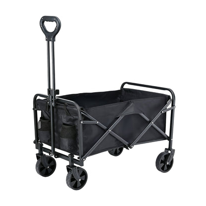 Black folding garden cart trolley with adjustable handle and fabric bag