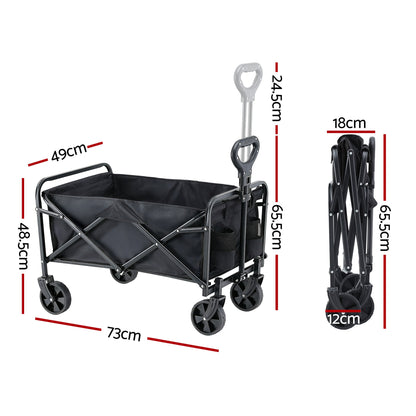Black folding garden cart trolley with adjustable handle and fabric bag