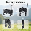 Black folding garden cart trolley with adjustable handle and fabric bag