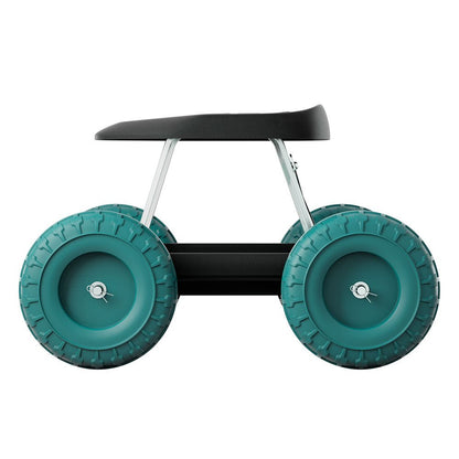 Rolling garden stool with wheels and plastic seat for outdoor work