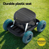 Rolling garden stool with wheels and plastic seat for outdoor work