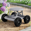 Grey and black rolling garden work seat with wheels and tool tray