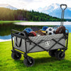 Grey folding garden trolley cart with cargo net and adjustable handle