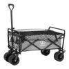 Grey folding garden trolley cart with cargo net and adjustable handle