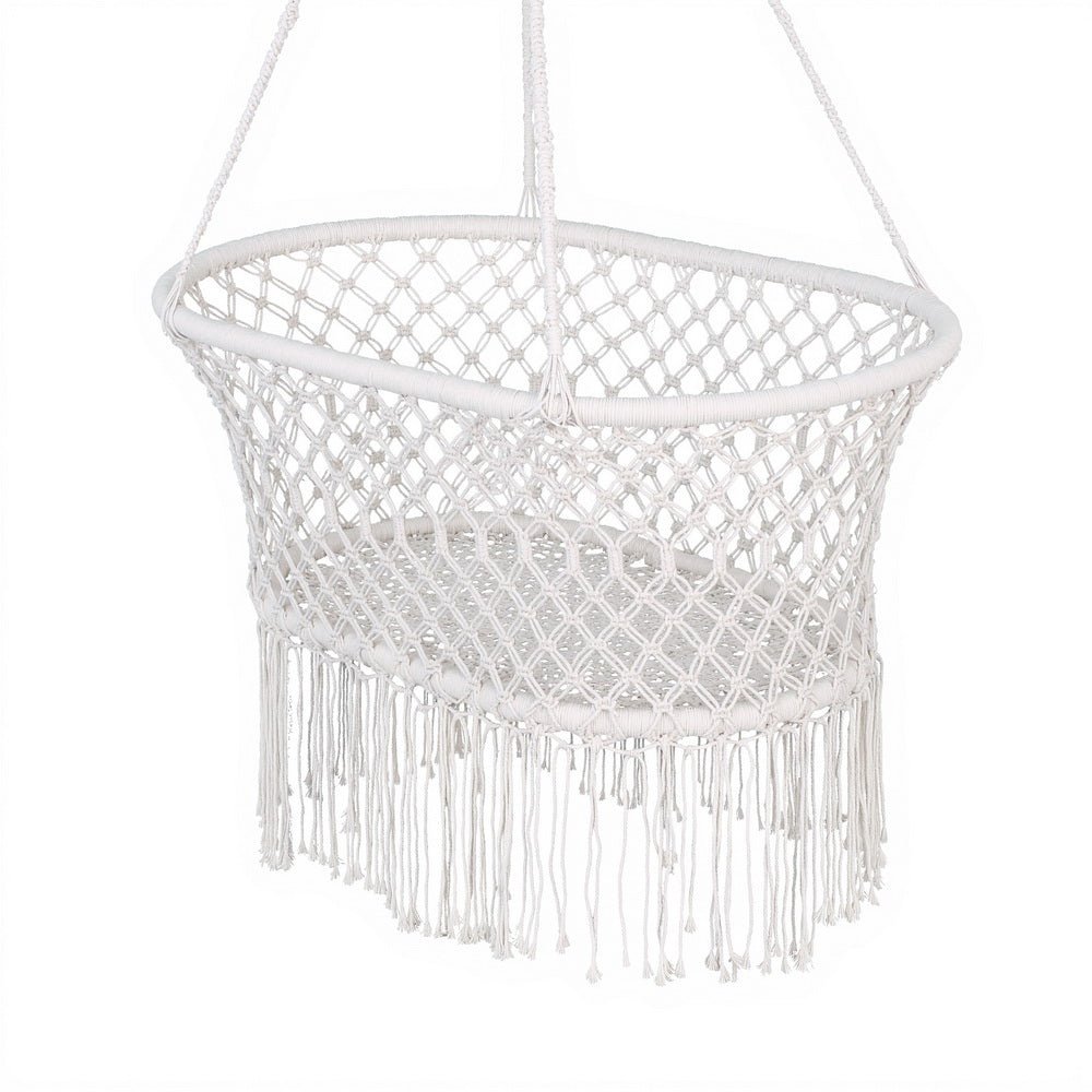 Gardeon Hammock Chair Cotton Swing Chair Outdoor Indoor Cream - OZ Home Deals