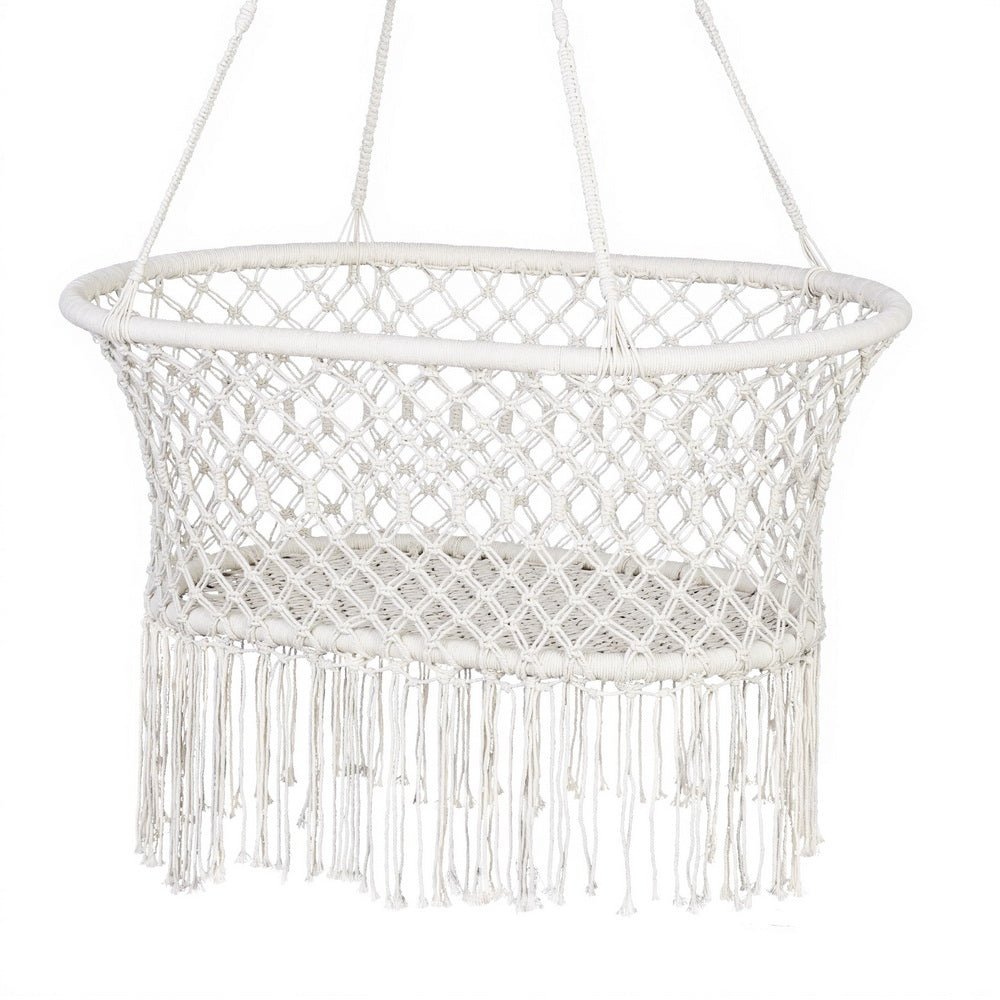 Gardeon Hammock Chair Cotton Swing Chair Outdoor Indoor Cream - OZ Home Deals