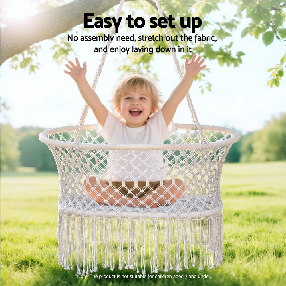 Gardeon Hammock Chair Cotton Swing Chair Outdoor Indoor Cream - OZ Home Deals