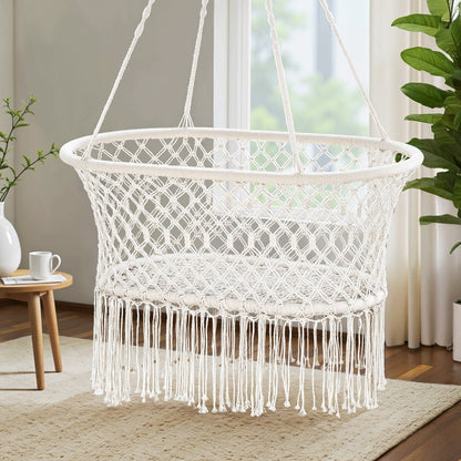 Gardeon Hammock Chair Cotton Swing Chair Outdoor Indoor Cream - OZ Home Deals